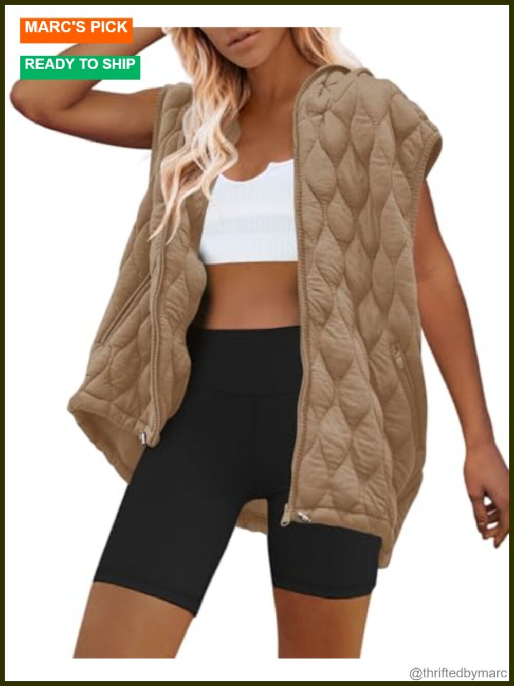 Women's Oversized Puffer Vest Sleeveless Quilted Zip Up Hooded Winter